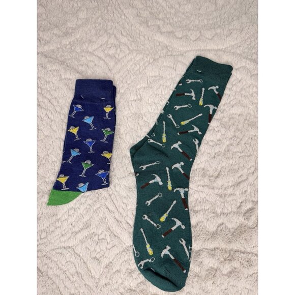 Men's Novelty Crew Socks Bundle Tools & Martini Print Sz 10-13 - Picture 2 of 6